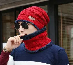 Unisex winter cap and scarf set-Red 