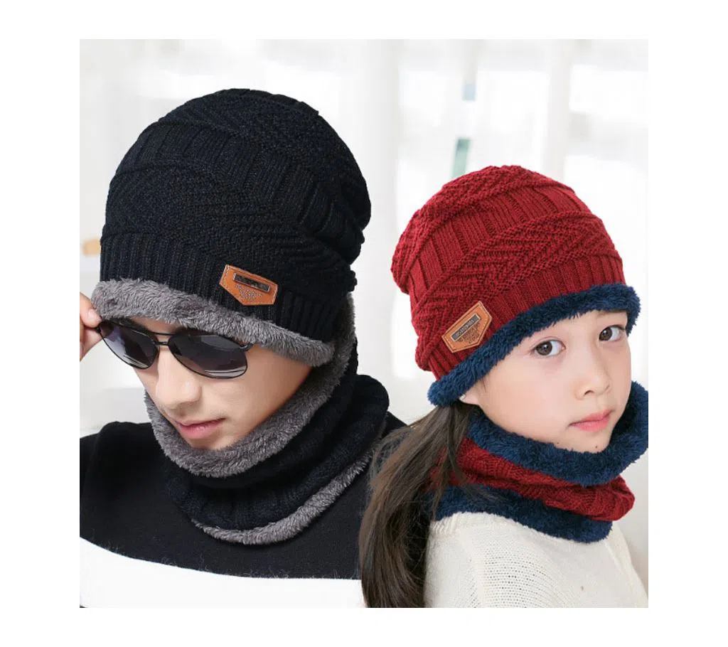 Unisex Winter Cap and scarf set-Only Black 