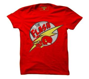 Cotton Rubber paint T-Shirt - Red - The Flash Symbol