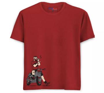 Cotton Rubber print T-Shirt - Maroon - Smoking Biker