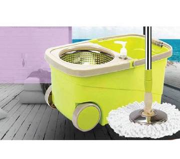 Spin Mop Wheel Bucket with 2 Microfibre Mop Heads