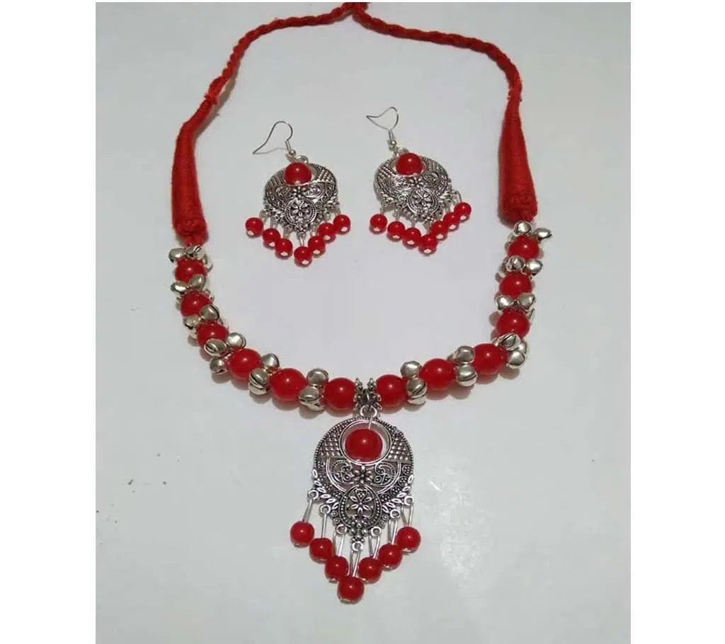 Necklace set for women-Silver and red 