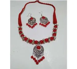 Necklace set for women-Silver and red 