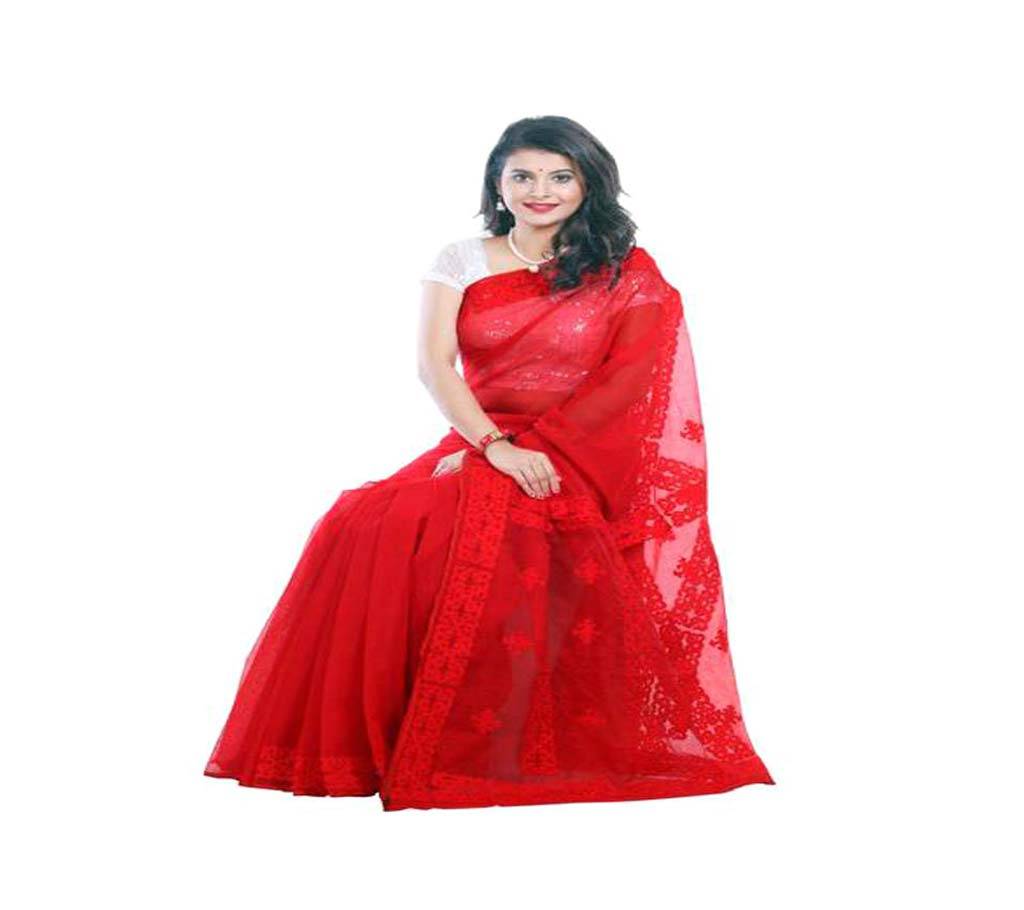 Pure Muslin Silk Saree with Hand Embroidery & Cutwork Appliq বাংলাদেশ - 650920