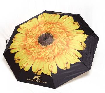 3D Flower Print Umbrella - Yellow & Black