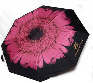 3D Flower Print Umbrella - Pink & Black
