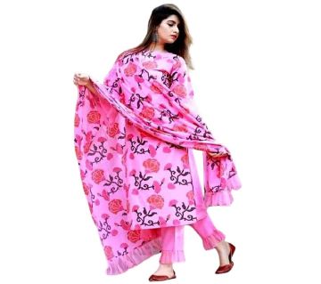 Unstitched Block Printed Cotton Salwar kameez-Pink 