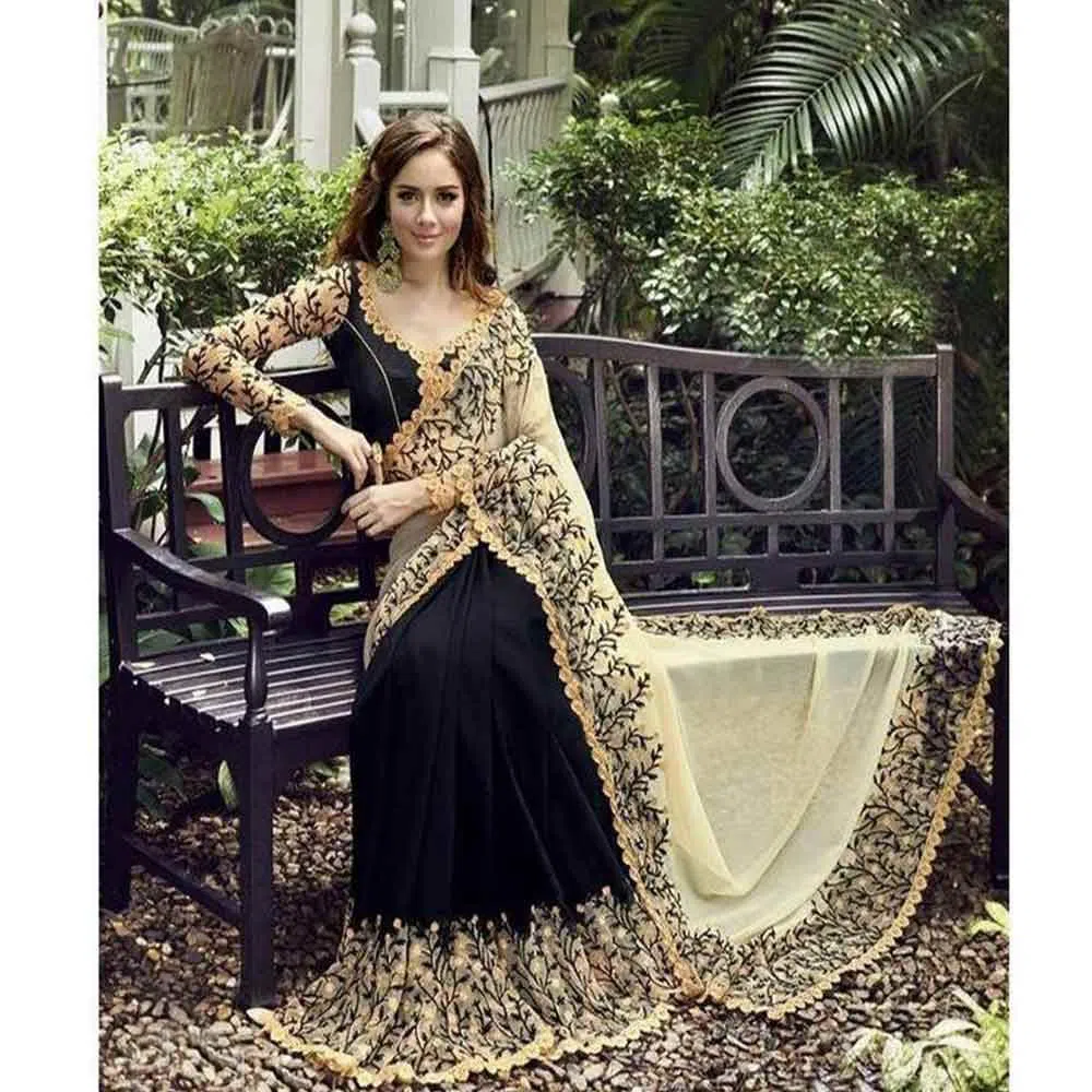 Black And Golden Georgette Exclusive Design Saree for Women