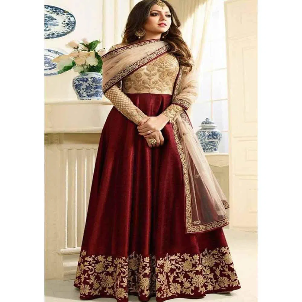 New Georgette Heavy Embroidered Semi Stitched Anarkali Gown