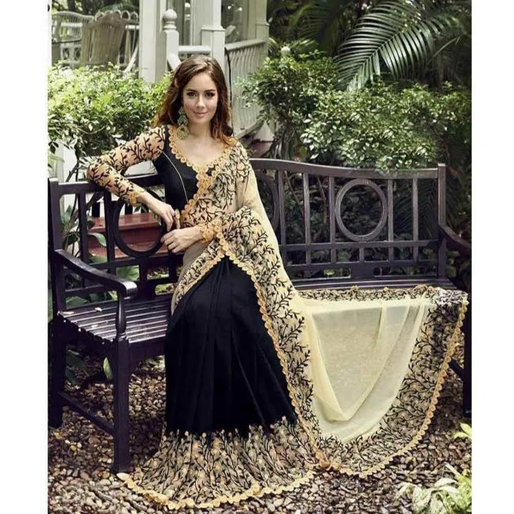 Black And Golden Georgette Saree For Women