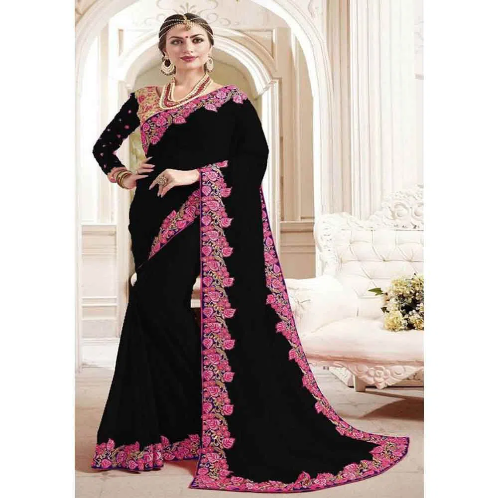 Black New Indian Georgette Saree For Women