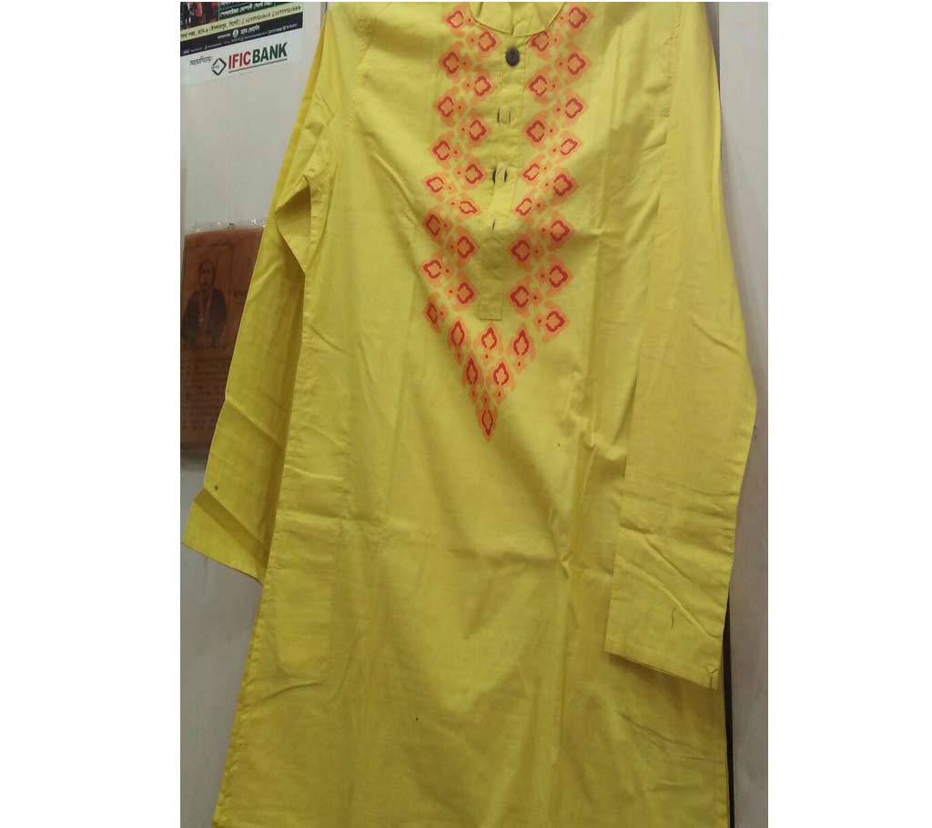 Menz Semi Long Cotton Panjabi- Yellow বাংলাদেশ - 719670