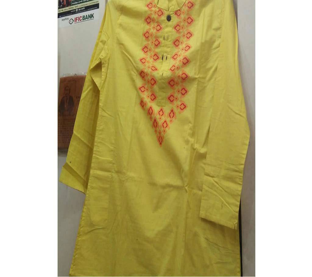 Menz Semi Long Cotton Panjabi- Yellow বাংলাদেশ - 719678