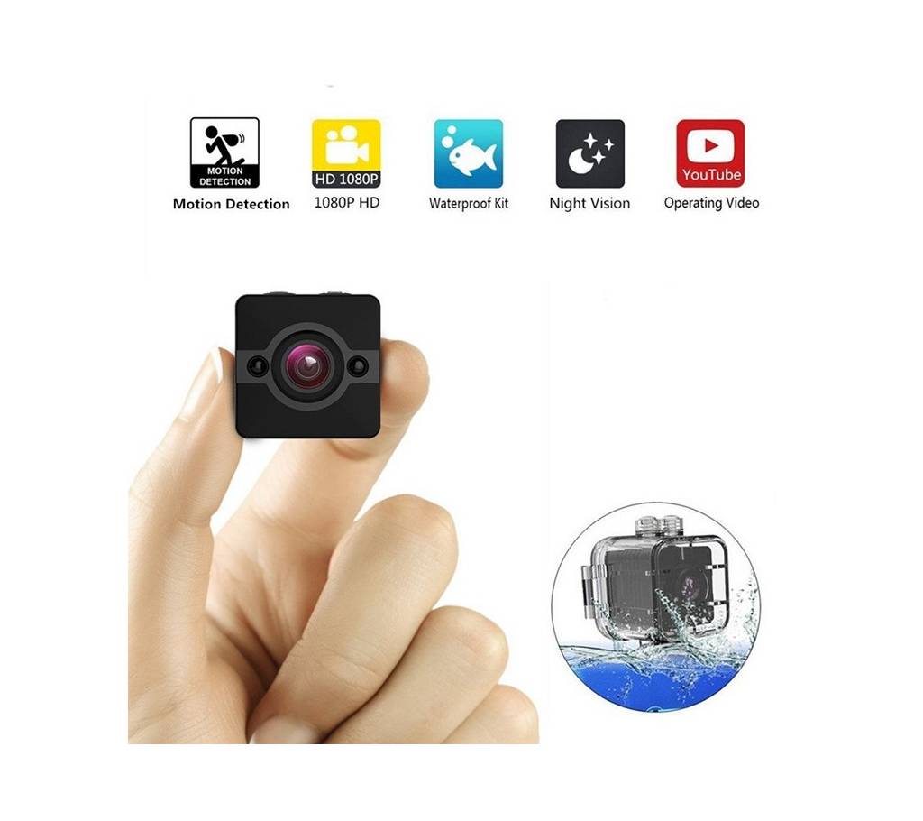 SQ12 মিনি একশন স্পোর্টস ক্যামেরা 1080P HD Camcorder Night Vision 155 Degree Waterproof FOV Car DVR Dash Spy Camera -Black বাংলাদেশ - 843857