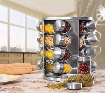 16 Jars Spice Rack Revolving Stainless Steel Seasoning Storage Organizer Spice Carousel Tower for Kitchen Set