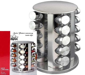 Spice Rack Revolving Stainless Steel Seasoning Storage Organizer Spice Carousel Tower for Kitchen Set of 20 Jars