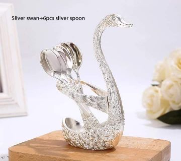 Swan Dinnerware European Style Silver Finish Metal Cake /Coffee Spoon Fork Set Tableware For Home Table Decor
