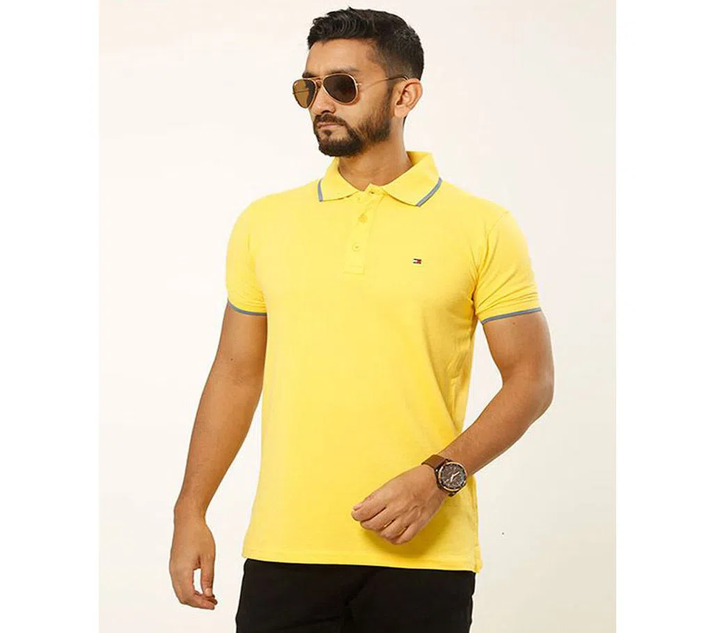 Yellow Cotton Polo For Men TMY-002