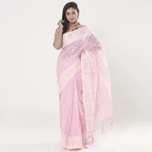 Hot Pink Trendy Cotton Jamdani Saree 
