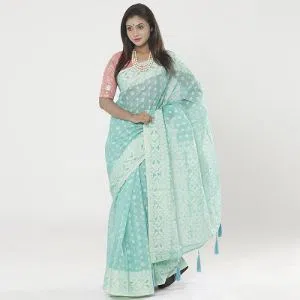 Pearls & Tassel Work Downy Color Cotton Jamdani Saree
