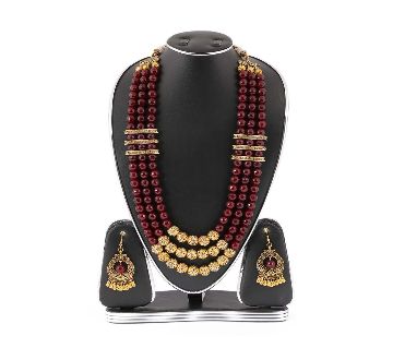 Red Color Marble Stone Kashmiri Jewellery Set