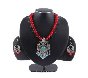 Red Color Stone Setting Jewellary Set