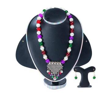 মাল্টি কালার স্টোন পার্ল সেটিং জুয়েলারি সেট   