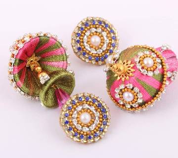 Multi color silk yarn earrings