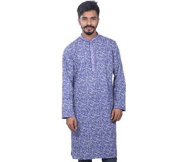 Blue Printed Cotton Panjabi For Men