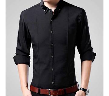 Black Cotton Casual Full Sleeve Shirt