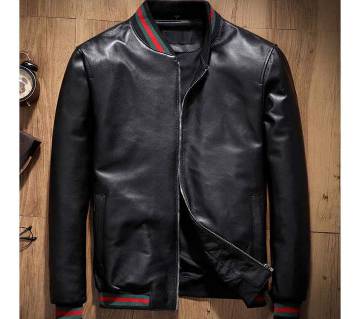 Black Artificial Leather Jacket For Men