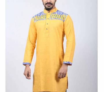 Deep Yellow Cotton Panjabi For Men