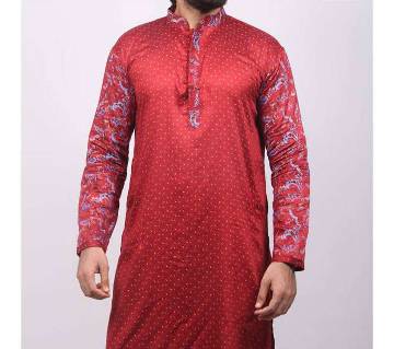 Red Printed Cotton Panjabi For Men