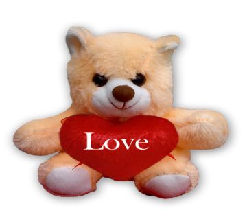 Off white Teddy bear with red heart and the text "Love"