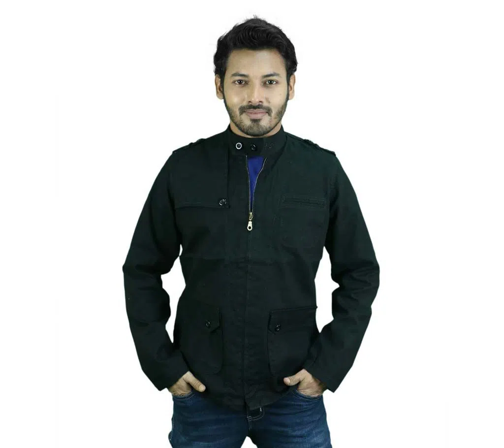 Pure Black Twill Casual Jacket