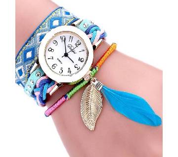 Ladies leaf design artificial leather wrist watch