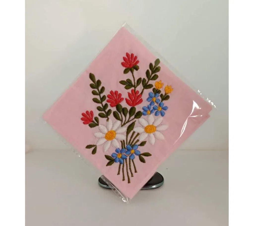 Cotton Handkerchief (Embroidery): Pink 
