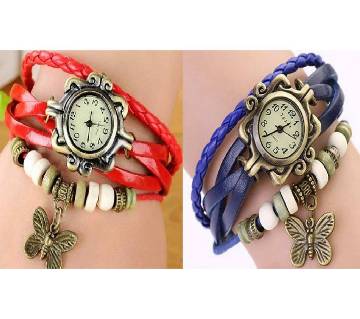 Combo Offer Leather Butterfly Watch for Women