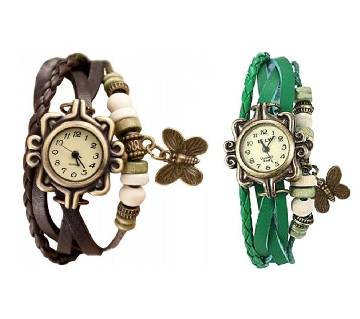 Combo Offer Leather Butterfly  Watch for Women