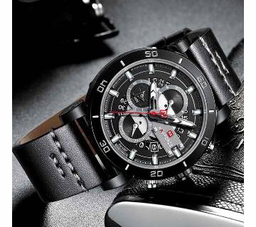 NAVIFORCE Sport Chronograph Watch Fashion Analog Leather Military Man Quartz Clock Relogio Masculino  Blue Timing