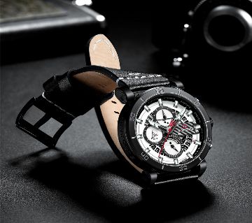 NAVIFORCE Sport Chronograph Watch Fashion Analog Leather Military Man Quartz Clock Relogio Masculino Blue Timing