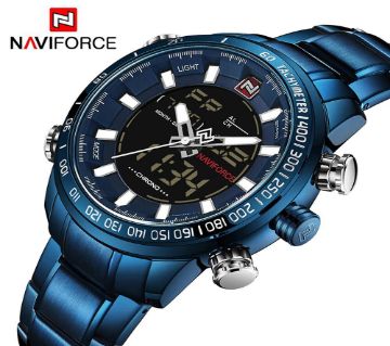 NAVIFORCE Luxury Brand 9093 Blue Dual Display Digital LED Sports Watch