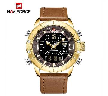NAVIFORCE ANALOG QUARTZ + LCD DIGITAL NF9153S Dual Display Men Wristwatch Quartz Watch Men Black Sport Clock Alarm 12/24 Hour Display Leather Relogio