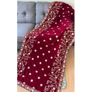 Pakishani Velvet Shawl Red Color High Quality Embroidery Work