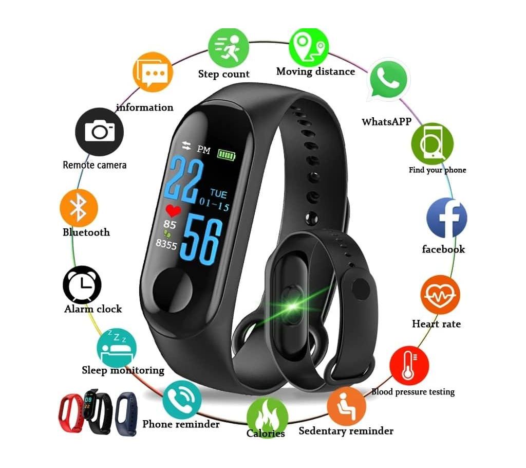 M3 Fitness Bracelet OLED Color Touch Screen Smart Wristband বাংলাদেশ - 1091104