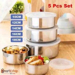 Stainless steel Storage Bowls 5Pcs Set With Food-Grade Plastic Cover,Protect Fresh box 5 Pcs Bowls Set