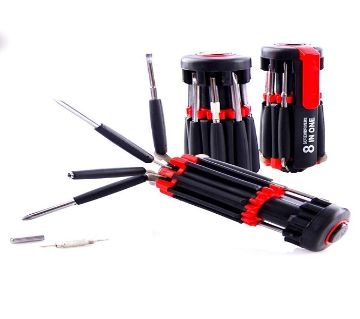 8 In 1 Multipurpose Screwdriver Set With Torch Light Black and Red