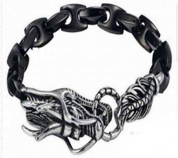 Thai Silver Dragon Skull & Black Bracelet