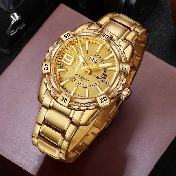 Golden Stainless Steel Analog Wrist Watch For Men