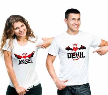 Angel Devil কাপল টি শার্ট কম্বো ফর ভ্যালেন্টাইন-2pcs